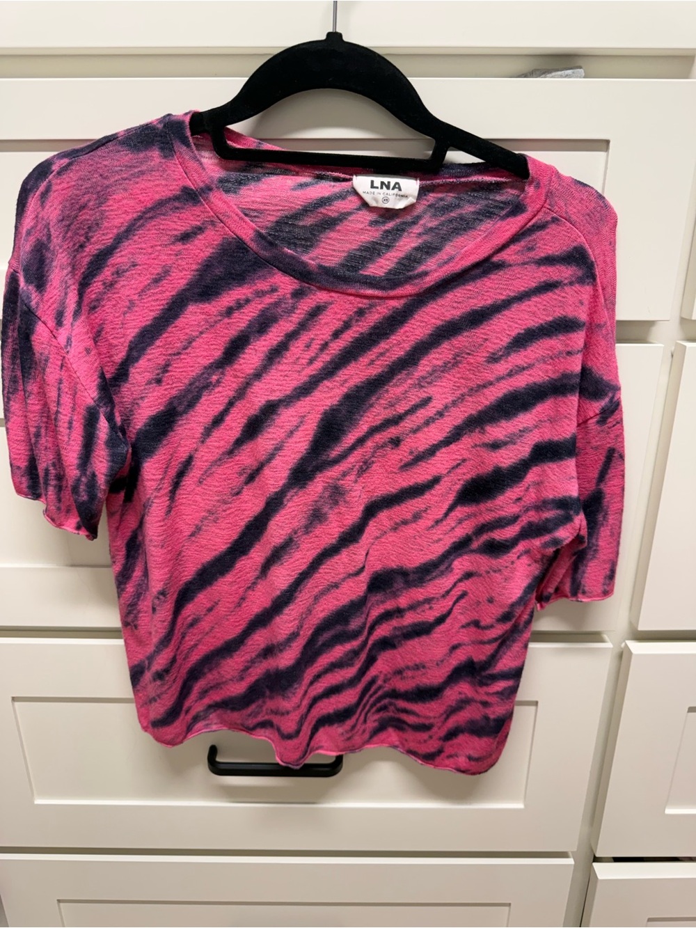 LNA Hot Pink and Black Zebra-Stripe Short Sleeve Tee
